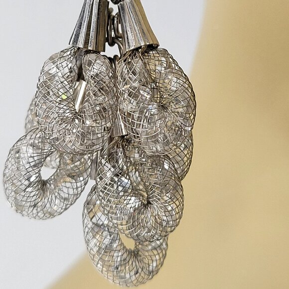 Silver Mesh Net Crystal Dangle Earrings - Picture 7 of 9